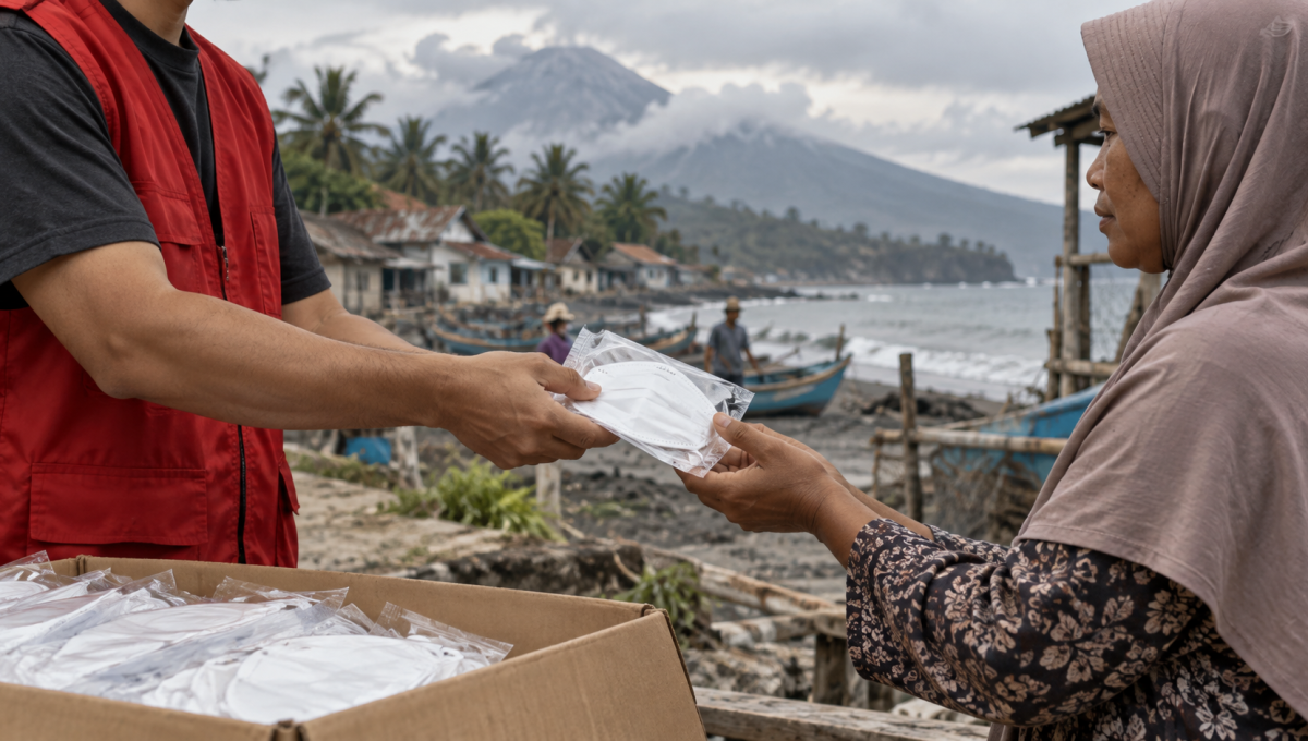 PMI Banten Bagikan Masker Cegah Paparan Abu Vulkanis Gunung Anak Krakatau