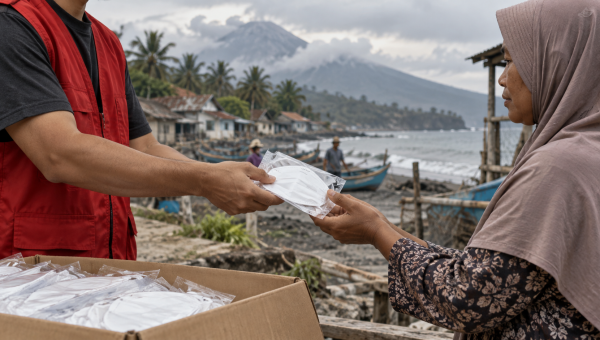 PMI Banten Bagikan Masker Cegah Paparan Abu Vulkanis Gunung Anak Krakatau