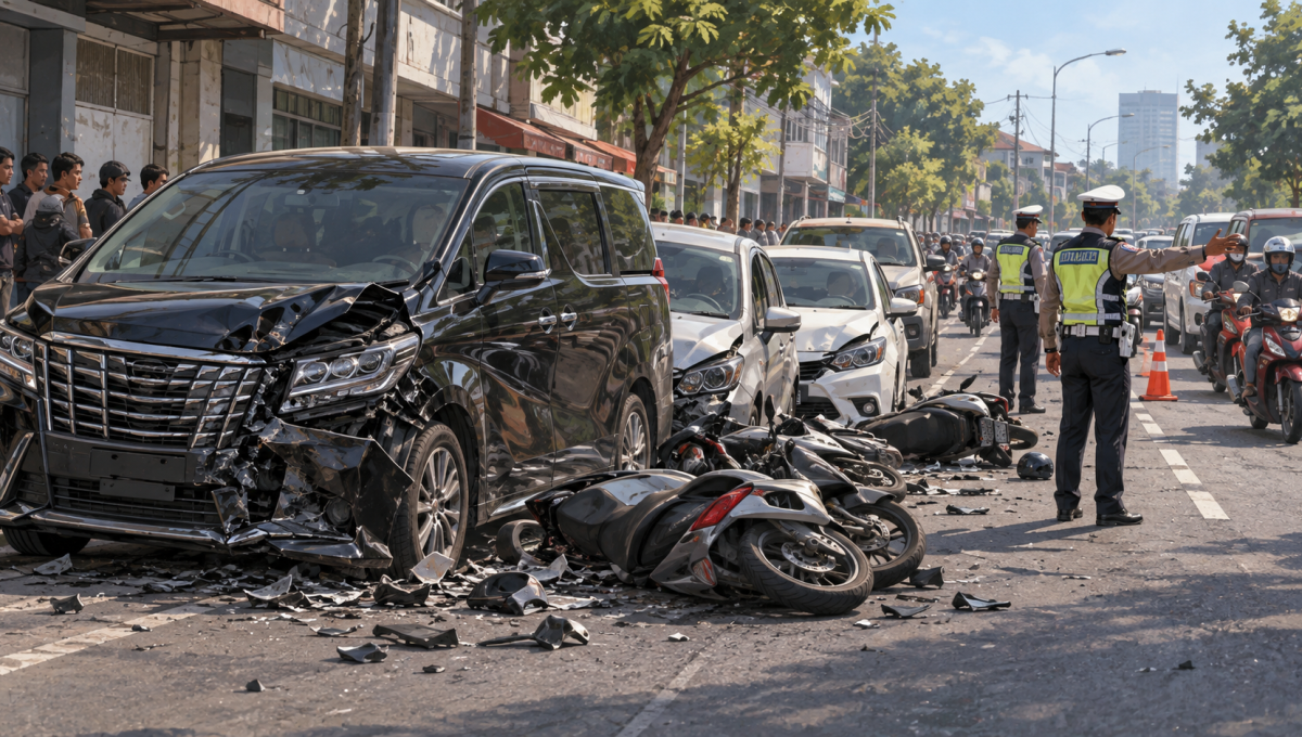 Tabrakan Beruntun di Menur Pumpungan Surabaya, Motor dan Mobil Ringsek