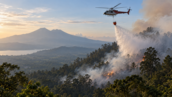 Atasi Karhutla di TWA Kawah Ijen, BPBD Jatim Terjunkan Helikopter Water Bombing
