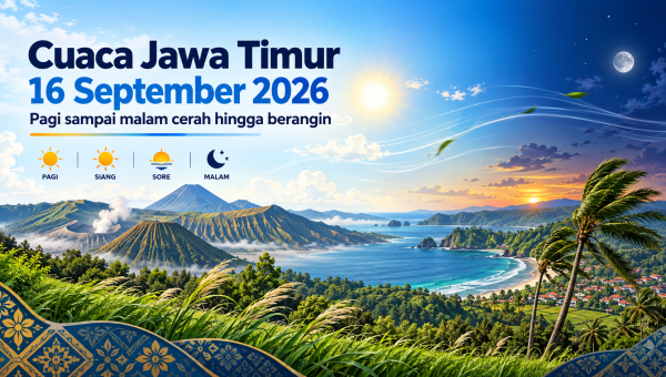 Cuaca Jawa Timur 16 September 2026, Pagi Sampai Malam Cerah Hingga Berangin
