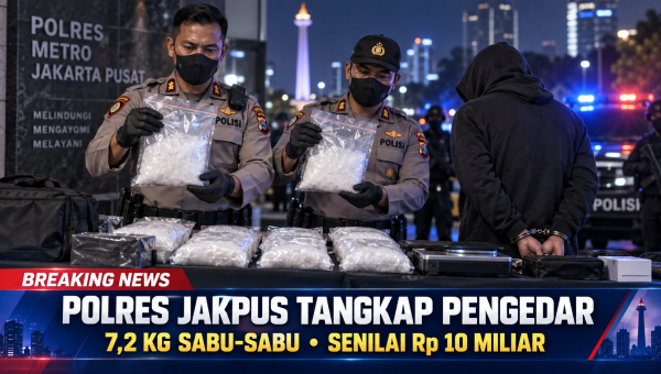 Polres Jakpus Tangkap Pengedar 7,2 Kg Sabu-Sabu Senilai Rp 10 Miliar